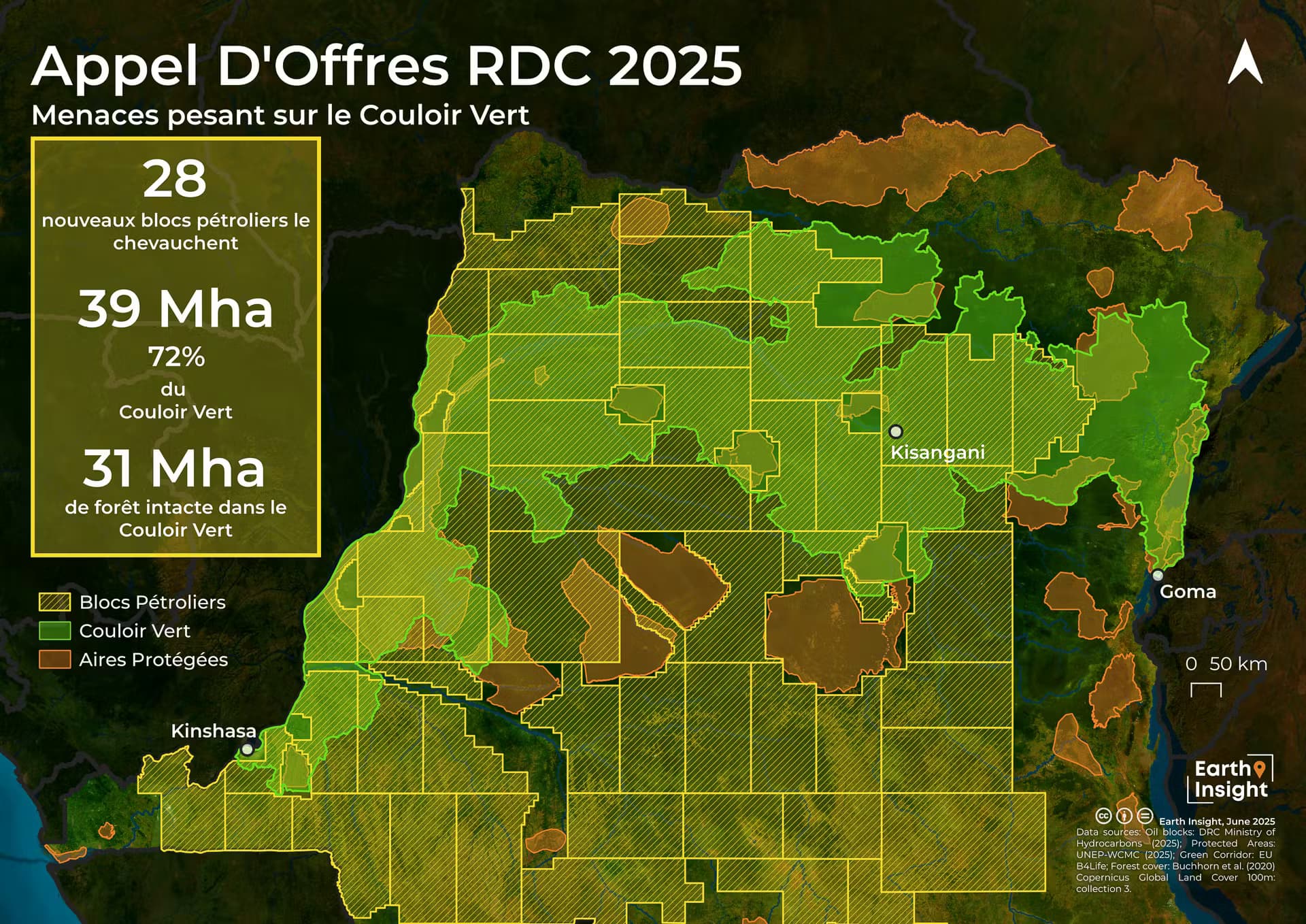 Carte du Couloir Vert et des blocs pétroliers