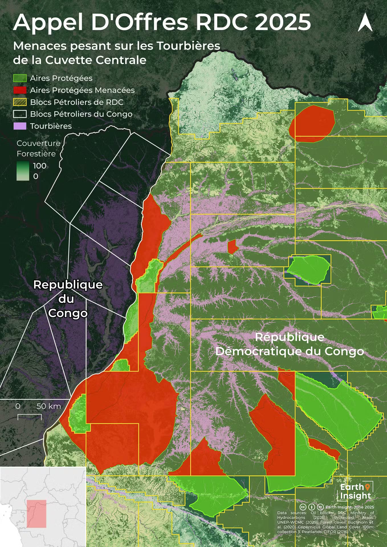 Carte de la Cuvette Centrale et des blocs pétroliers